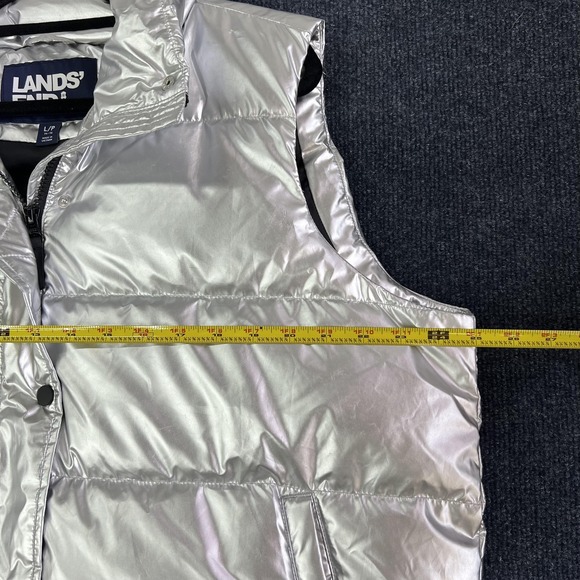 Lands' End Vest Women Large 14/16 Silver Puffer Down Full Zip Insulated Metallic - Picture 6 of 8